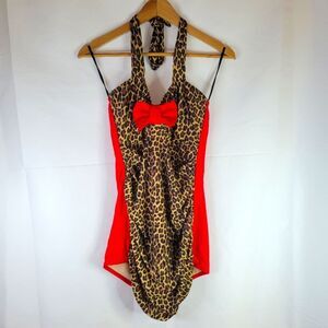 Sugar Doll Red and Leopard Retro PinUp Swimsuit